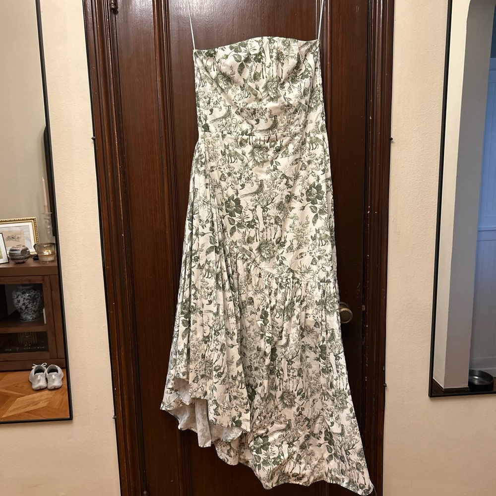 English Factory Green Print Strapless Dress